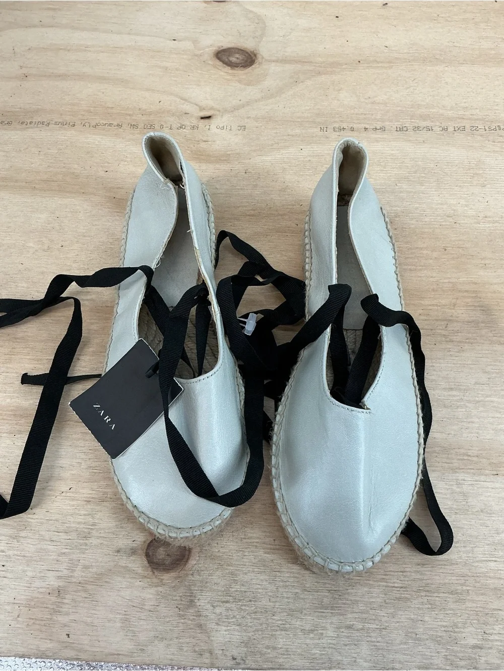 Zara Women's Cream Espadrille Lace-Up Flats Size 38